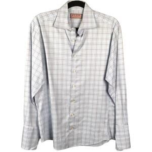 Thomas Pink Button Down Shirt French Cuff Plaid Long Sleeve 100% Cotton Men's 15